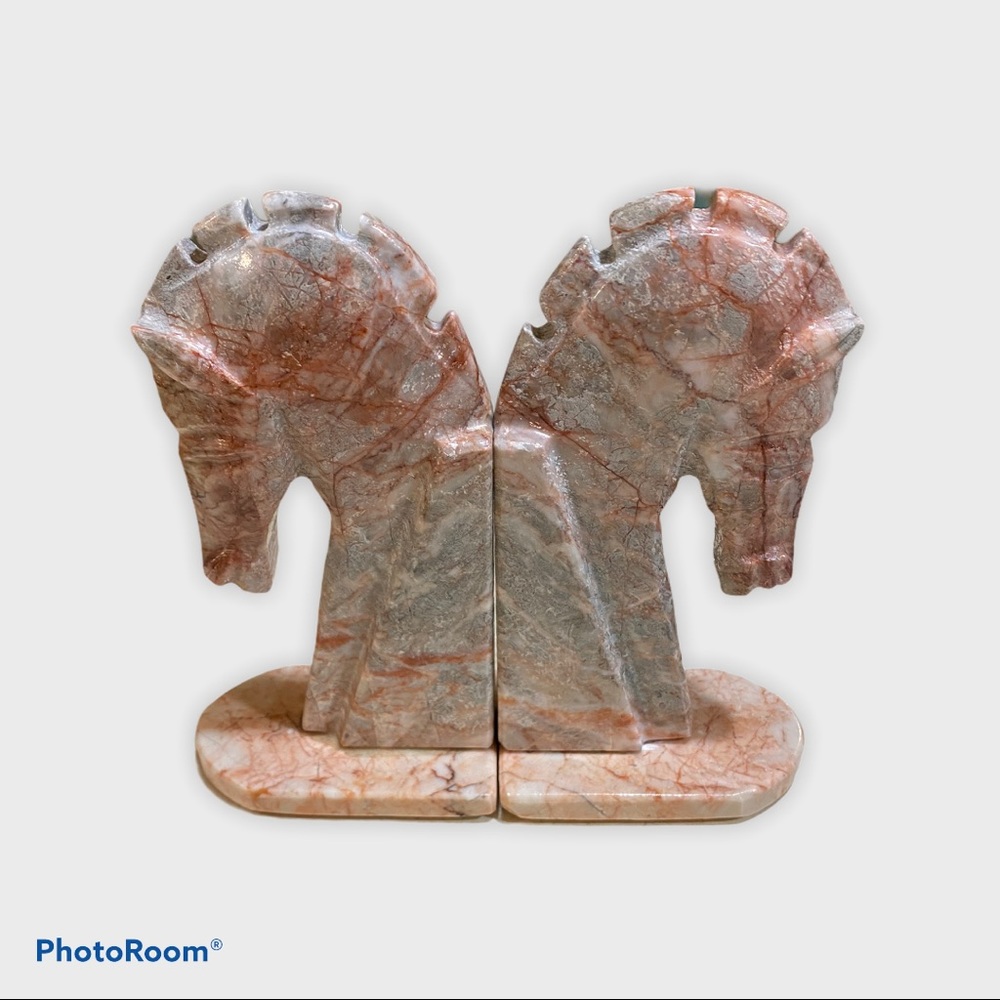 🤎SOLD🤎 Vintage Alabaster Horse Head Bookends - Picture 3 of 6